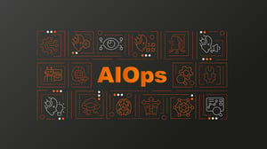 AIOPS schematisch in kleinen Grafiken dargestellt: AIOps analysiert Logs, Metriken und Events aus dem IT-Monitoring. 