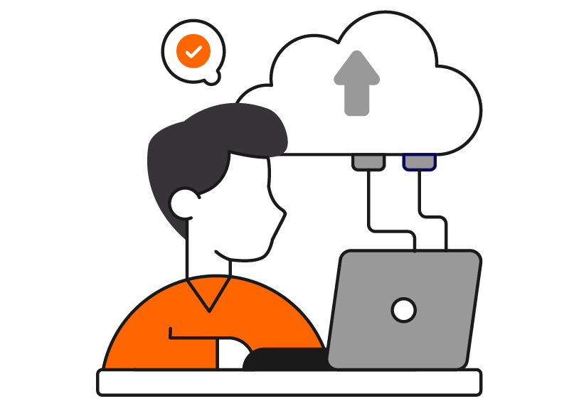 Illustration eines kontrollierten Nutzerzugriffs auf Cloud-Services mit Sicherheitsüberwachung durch CASB